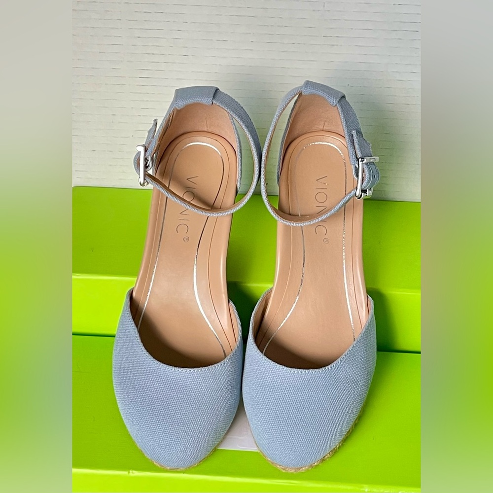 Vionic Sky Blue Ankle Strap Wedges